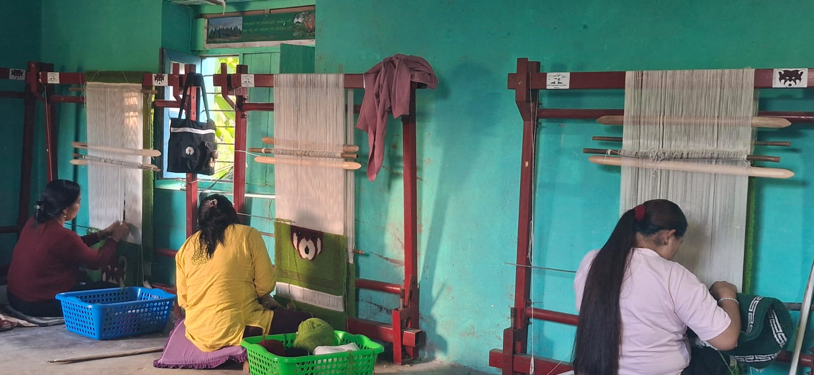 गलैचा तानमा तालिममा सहभागीहरु ।